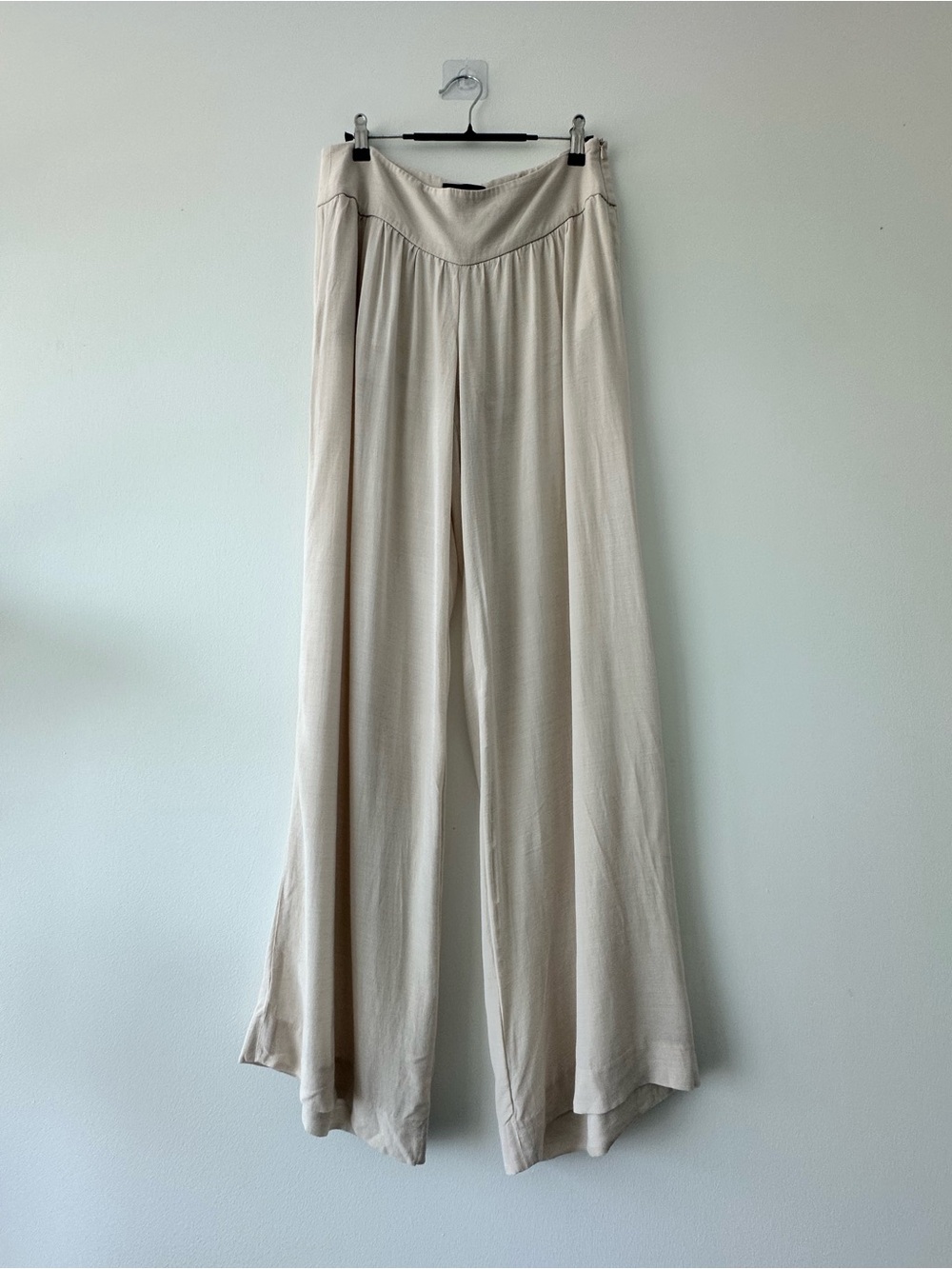 INTERMIX Linen Viscose Wide Leg Pants M Ivory Sheer Draped Made in New York - Picture 2 of 15